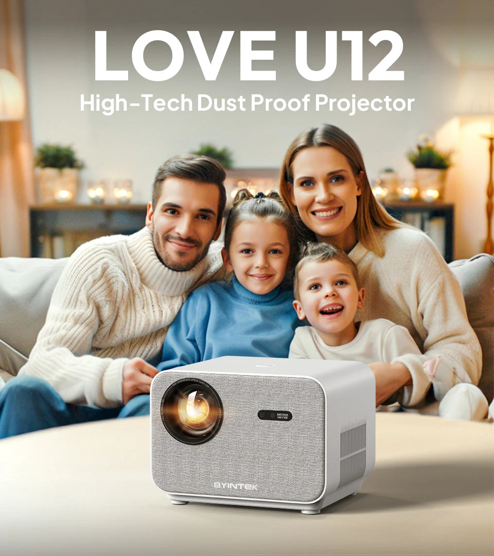 BYINTEK LOVE U12 Full HD 1080P Projector 4K 800 ANSI Android WiFi 6 Auto Focus Home Theater Projectors for Movie Meeting Video - mprojectors.com