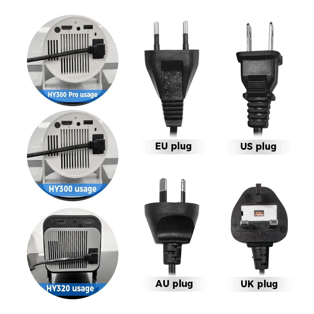 HY300/HY300 Pro/HY320/HY320 Mini Projector Accessories Original power cord 1.2M AC Cable Charging Cable EU US AU UK Plug