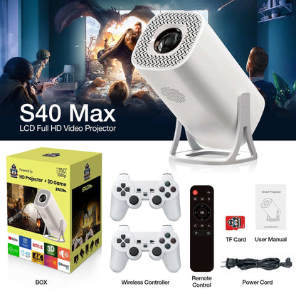 HONGTOP S40MAX Android 11 Gaming Projector 64GB TF Card Wireless Gaming Controller Dual WIFI 1280*720P Home Theater Portable Projector