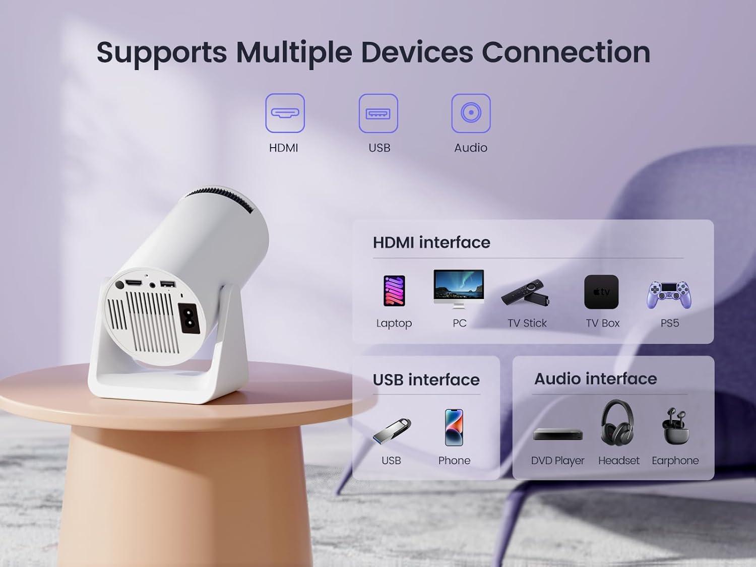 Wimius S27 projector Native 720p with 270° rotating bracket 300 ANSI 5G WiFi Bluetooth Auto Keystone Home Cinema Projector - Multimedia Projectors