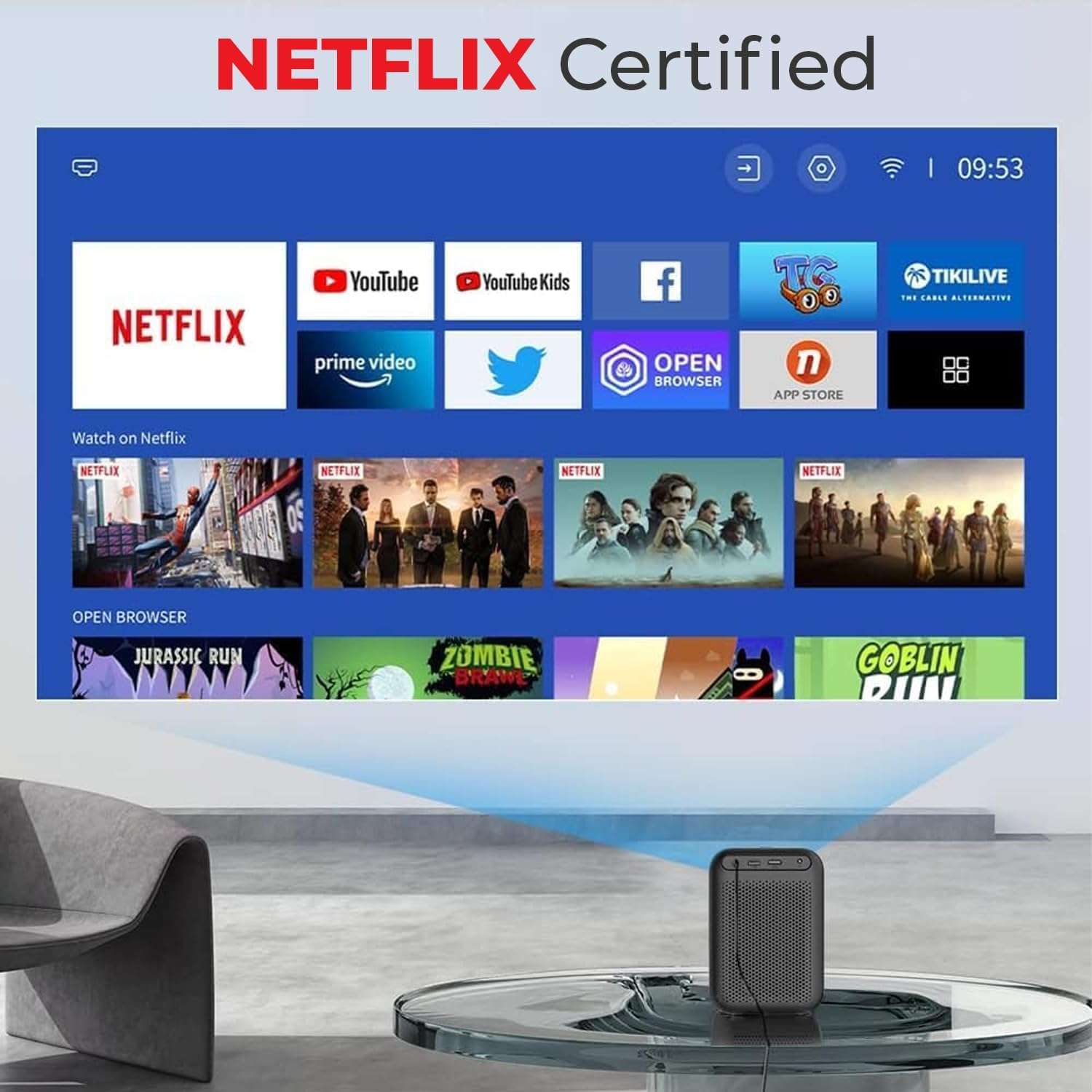 Wanbo TT Projector Netflix Certified 1080P Linux System Mini Projector, 650ANSI 4K Dolby Audio HDR10 Smart Home Theater Projetor