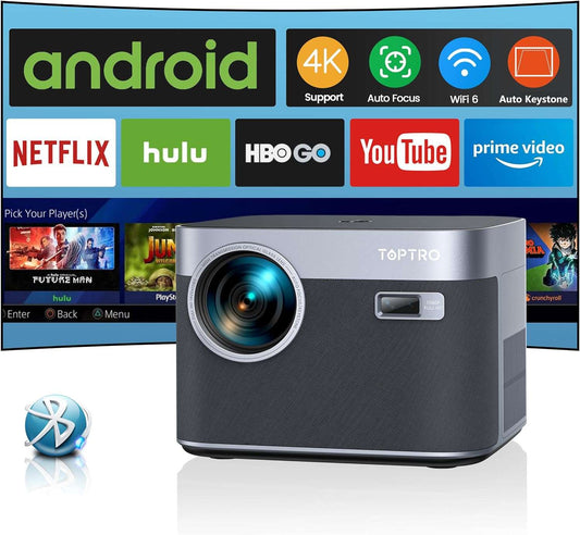 TOPTRO X7 Projector 4K Android 9.0 26000 Lumens native 1080P WiFi6 Bluetooth Projector Auto Focus/Keystone Outdoor Home Theater