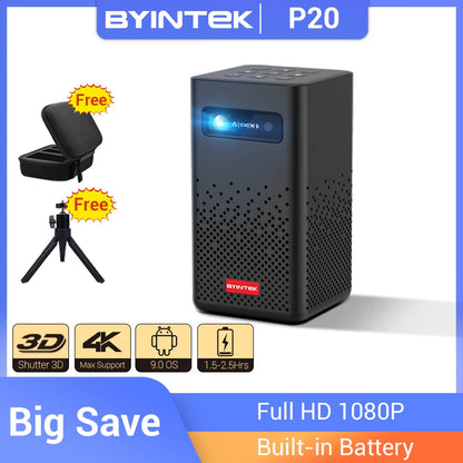 BYINTEK P20 3D 4K Cinema 1080P Smart Android Wifi LED DLP Home Theater Outdoor Portable Mini Projector with Battery - Multimedia Projectors
