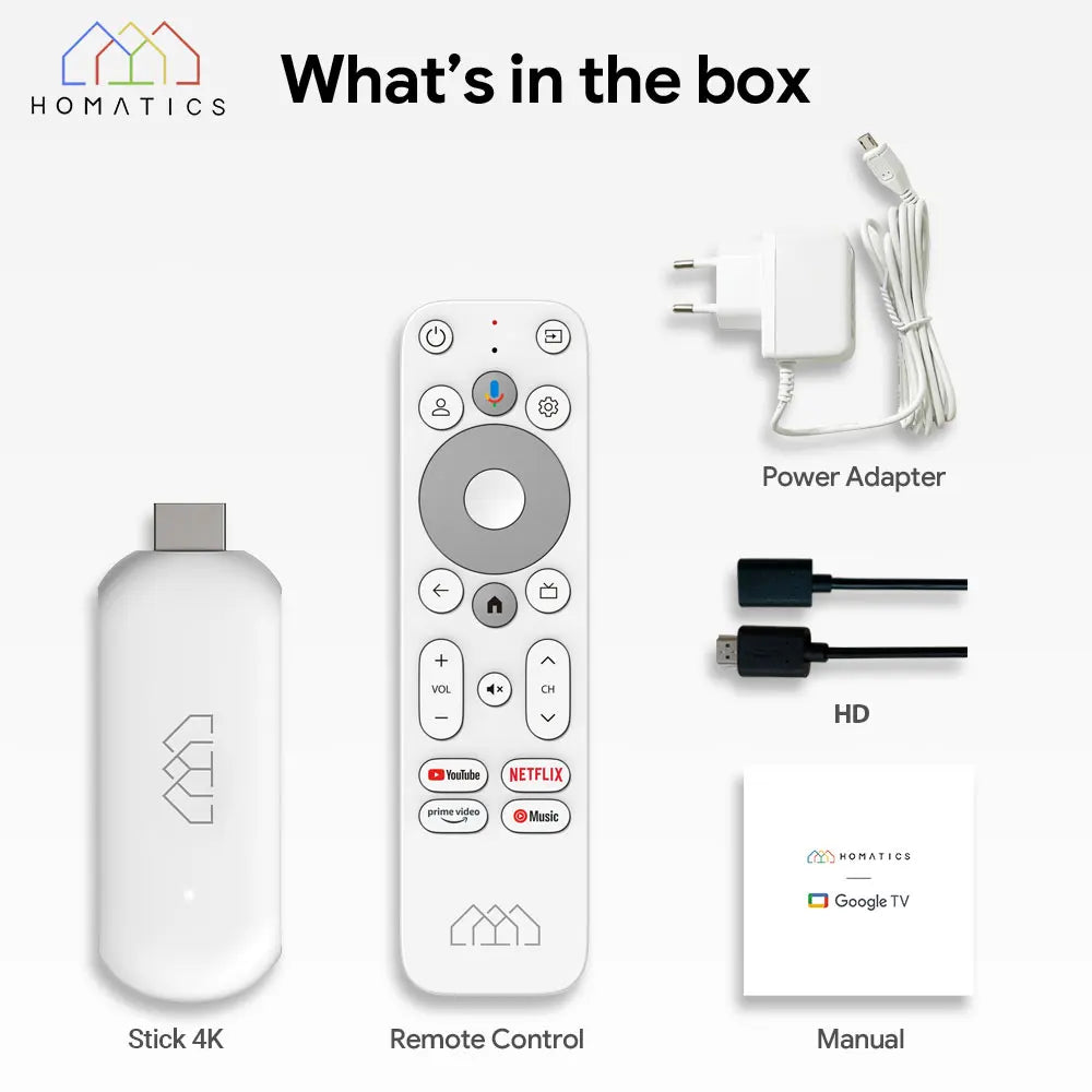HOMATICS 4K TV Stick Netflix Google Certified 2GB LPDDR4 32G ROM Amlogic S905Y4 Support Dolby Atmos H.265 2T2R Wifi Google box
