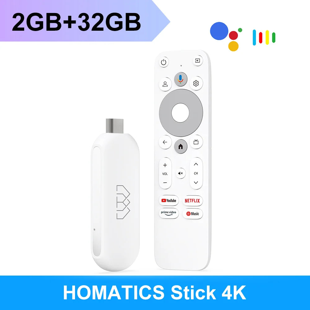 HOMATICS 4K TV Stick Netflix Google Certified 2GB LPDDR4 32G ROM Amlogic S905Y4 Support Dolby Atmos H.265 2T2R Wifi Google box
