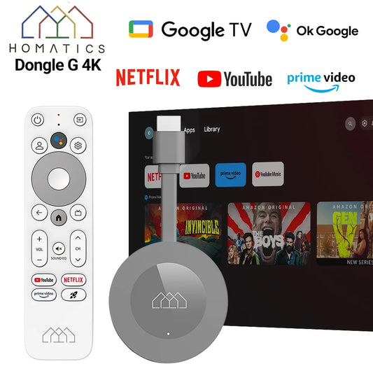 HOMATICS Dongle G 4K Google Netflix Certified TV Stick 2GB 32GB Google TV 11 OS Amlogic S905Y4 Support AV1 4K H.265 Dolby Atmos - Multimedia Projectors