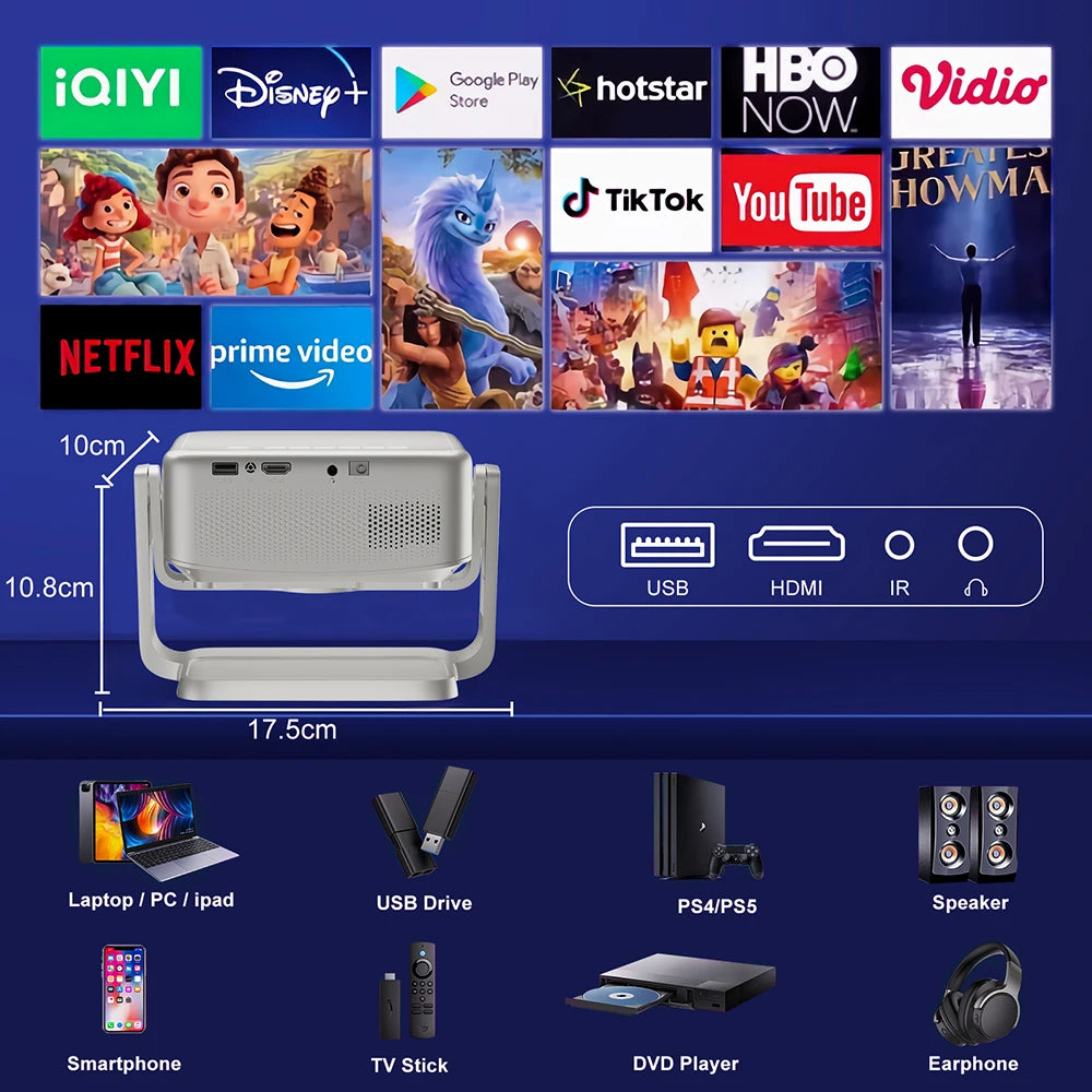 Salange P90 Android Projector 1080P Support 4K 350 ANSI Wifi6 BT5.0 Home Cinema Mini Video Beamer Portable - Multimedia Projectors