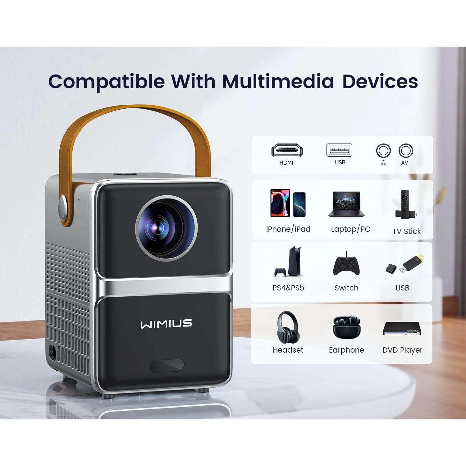 Wimius P61 Portable Projector 18000Lumens 5G WiFi Bluetooth Theater Projector Support Full HD 1080P Home Cinema Projector