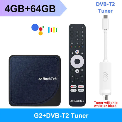 RockTek G2 4K Android TV 12 Stream Box with Netflix Google Certified Amlogic S905X4-K 4G64G Support DTS Dolby Audio Dolby Vision - Multimedia Projectors