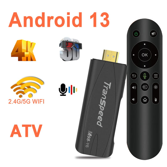 Transpeed TV Stick Android 13 ATV With TV App 4K 3D  2.4G&5G Voice Assistant Control Media Player TV Receiver Set Top Box - Multimedia Projectors