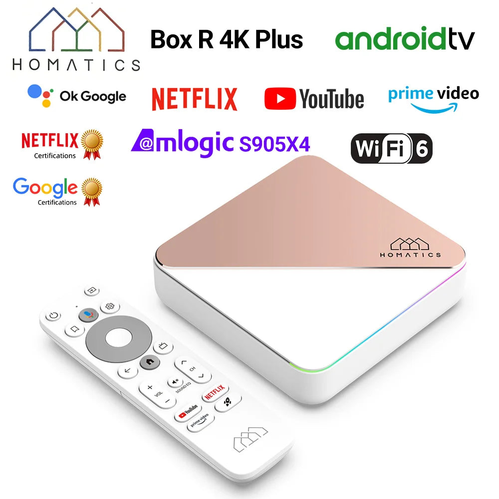 HOMATICS Box R 4K Plus TV Box AndroidTV 12 Netflix Google Certified Amlogic S905X4 4G32G Support DTS Dolby Audio AV1 Wifi6 BT5.0 - Multimedia Projectors
