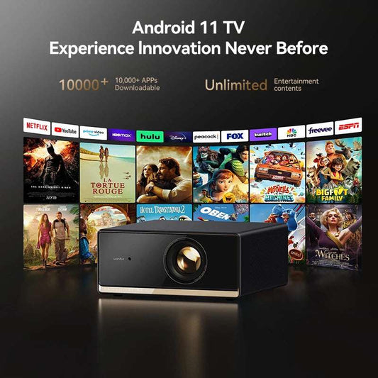 Wanbo X5 Pro 4K Projector with WiFi and Bluetooth, Home Outdoor Movie Projector, Auto Focus & Keystone, 26dB Low Noise, Native 1080P, Smart Projector with Netflix & Google Play