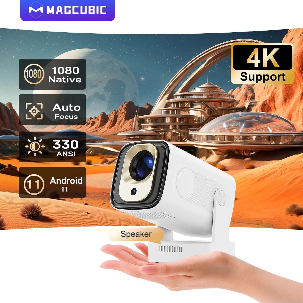 Magcubic HY310 Mini Projector Auto Focus 4K Native 1080P 330ANSI Android 11 built in 5WSpeaker With Air Mouse Voice Assistant