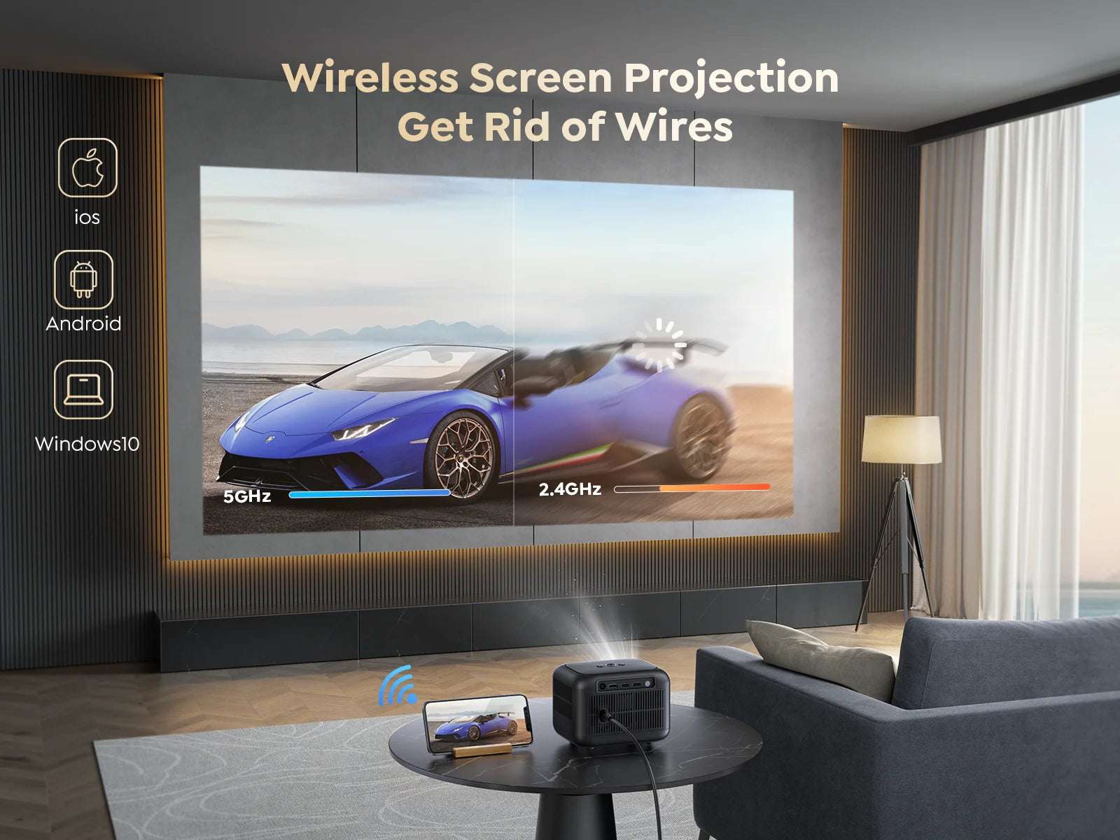 TOPTRO TR25 MINI Projector WiFi Bluetooth Projector 15000 Lumens Portable Projectors Support 1080p Video for Home Outdoor Cinema