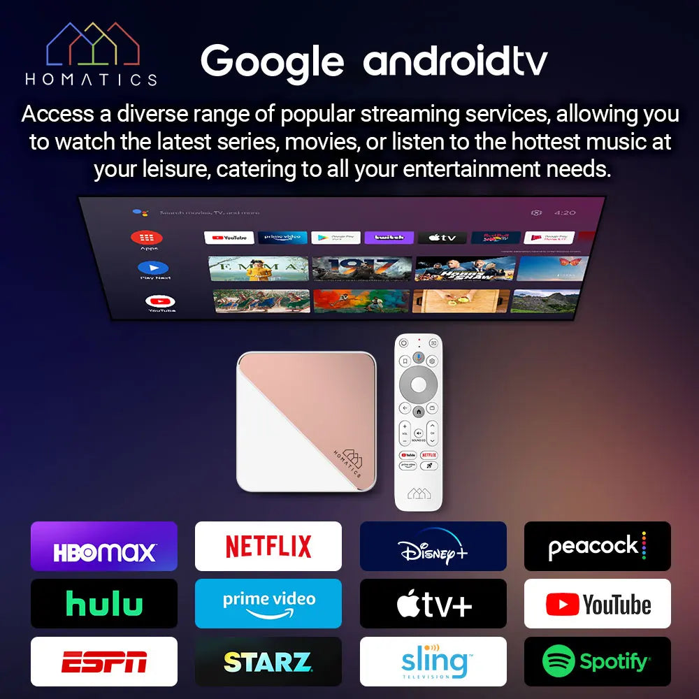 HOMATICS Box R 4K Plus TV Box AndroidTV 12 Netflix Google Certified Amlogic S905X4 4G32G Support DTS Dolby Audio AV1 Wifi6 BT5.0 - Multimedia Projectors