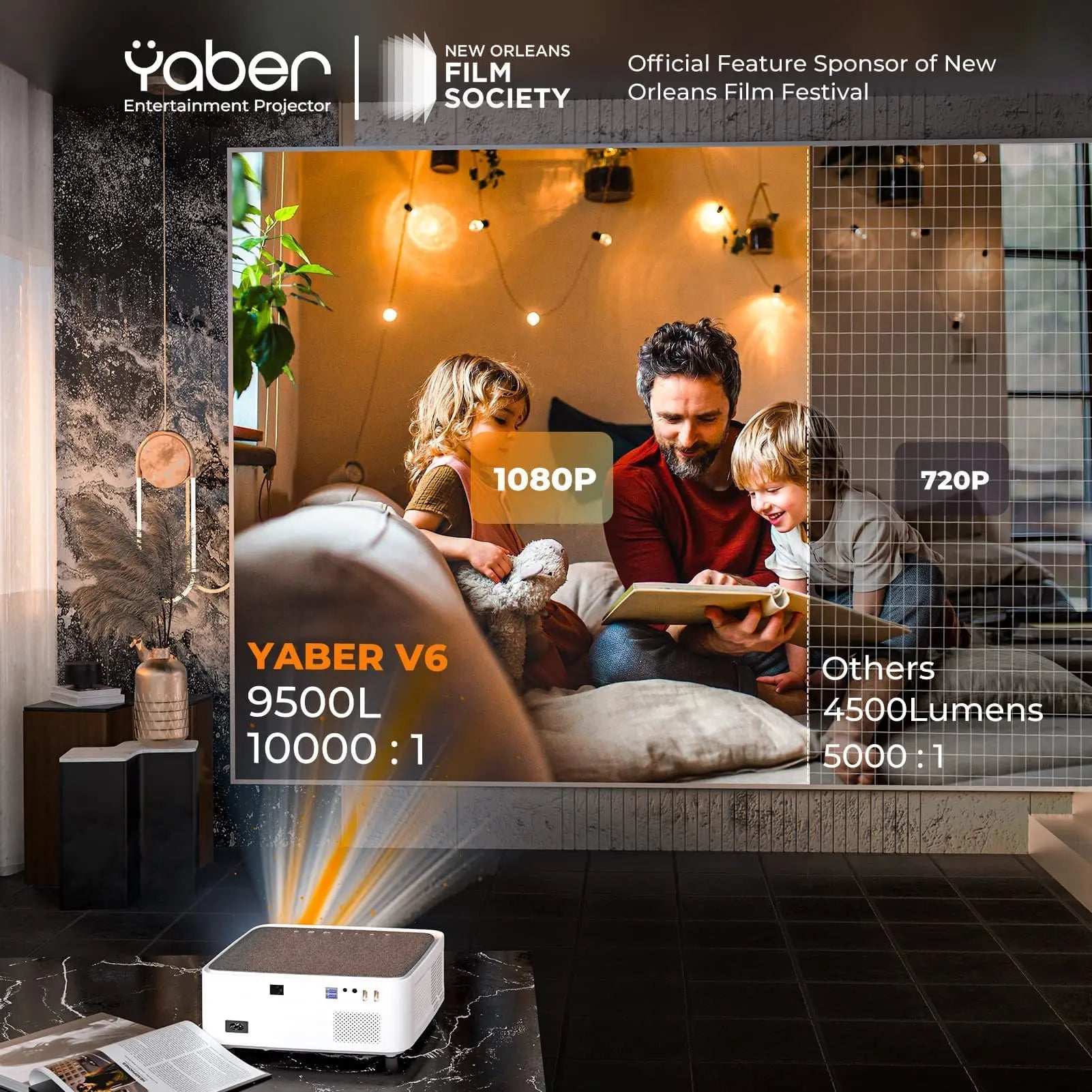 YABER V6 5G WiFi Bluetooth Projector Full HD Native 1080P Support 4K Projectors 4P/4D Keystone Home&Outdoor Video Projector