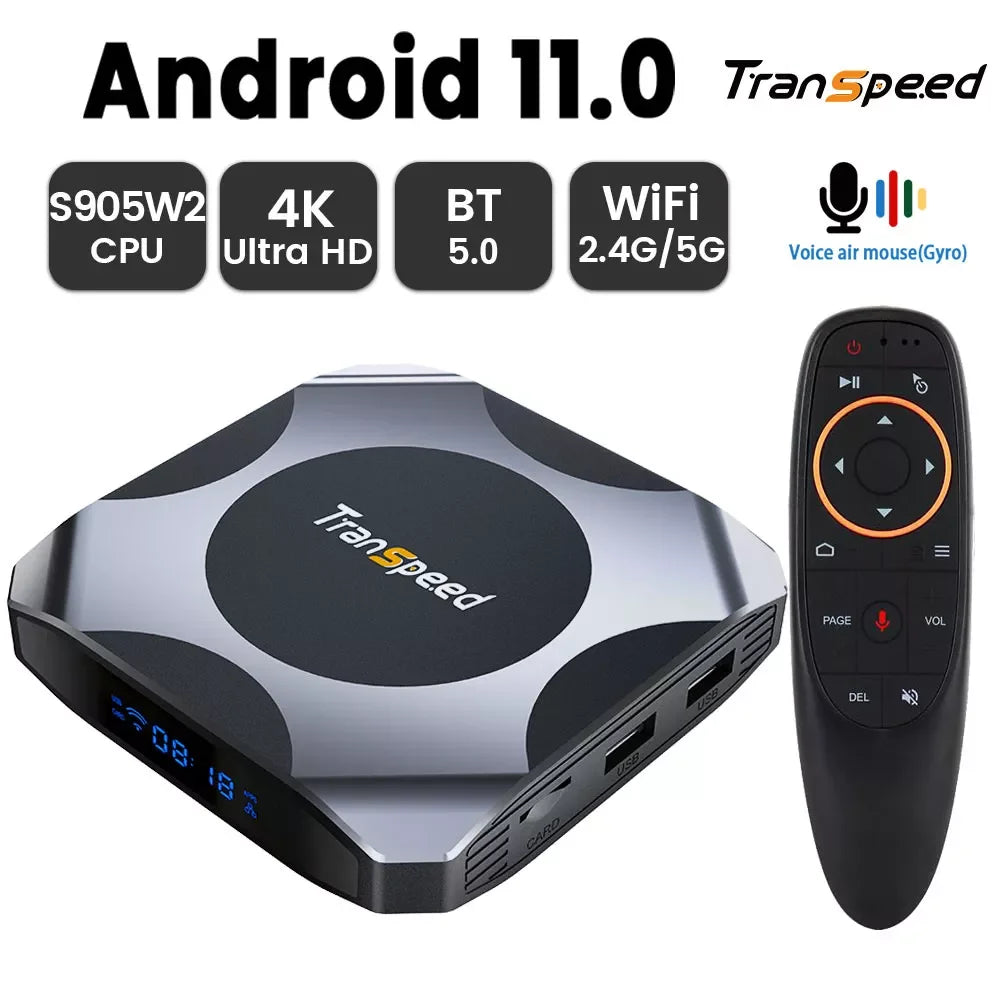 Transpeed AV1 Android 11 Amlogic S905W2 TV Box 2.4G&5.8G Wifi BT5.0 32G 64G  Media Player 4K 3D fast Set top box - Multimedia Projectors