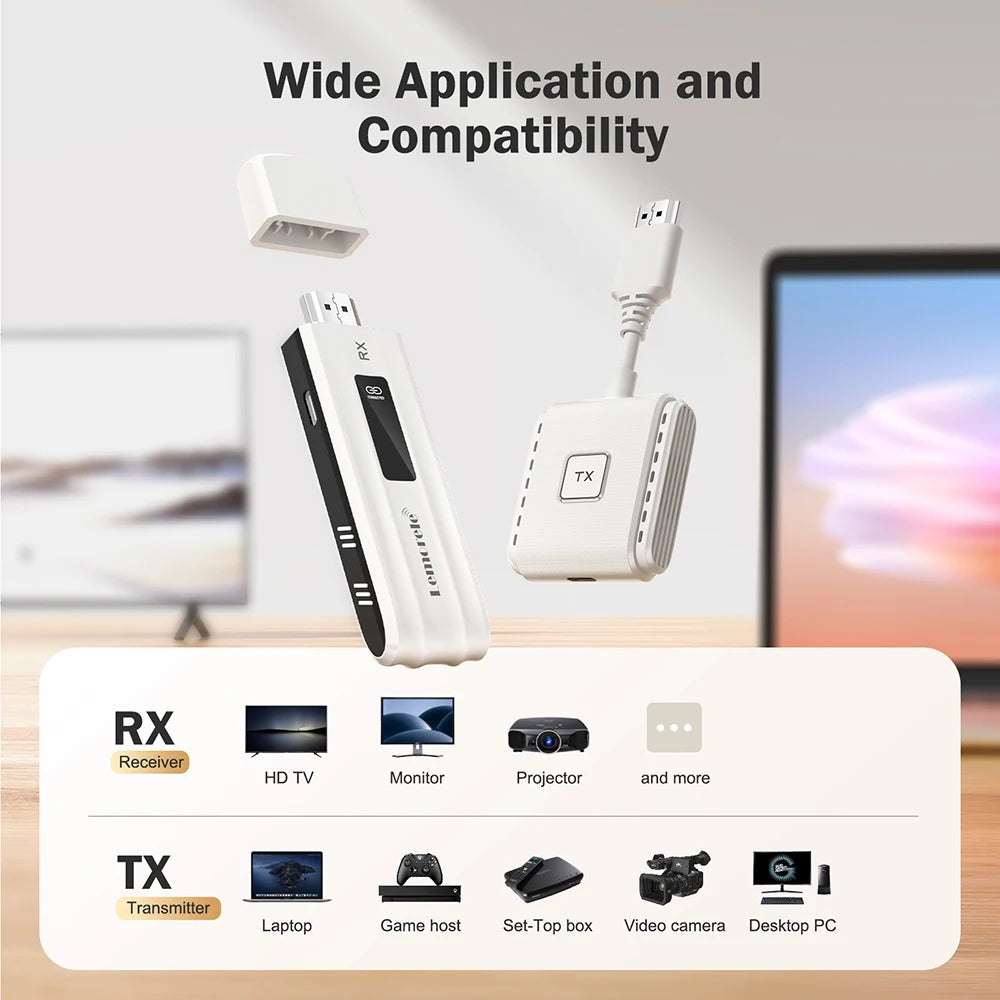Lemorele Wireless HDMI Video Transmitter and Receiver Extender Kit Display Adapter Dongle for TV Monitor Projector Switch PC - Multimedia Projectors