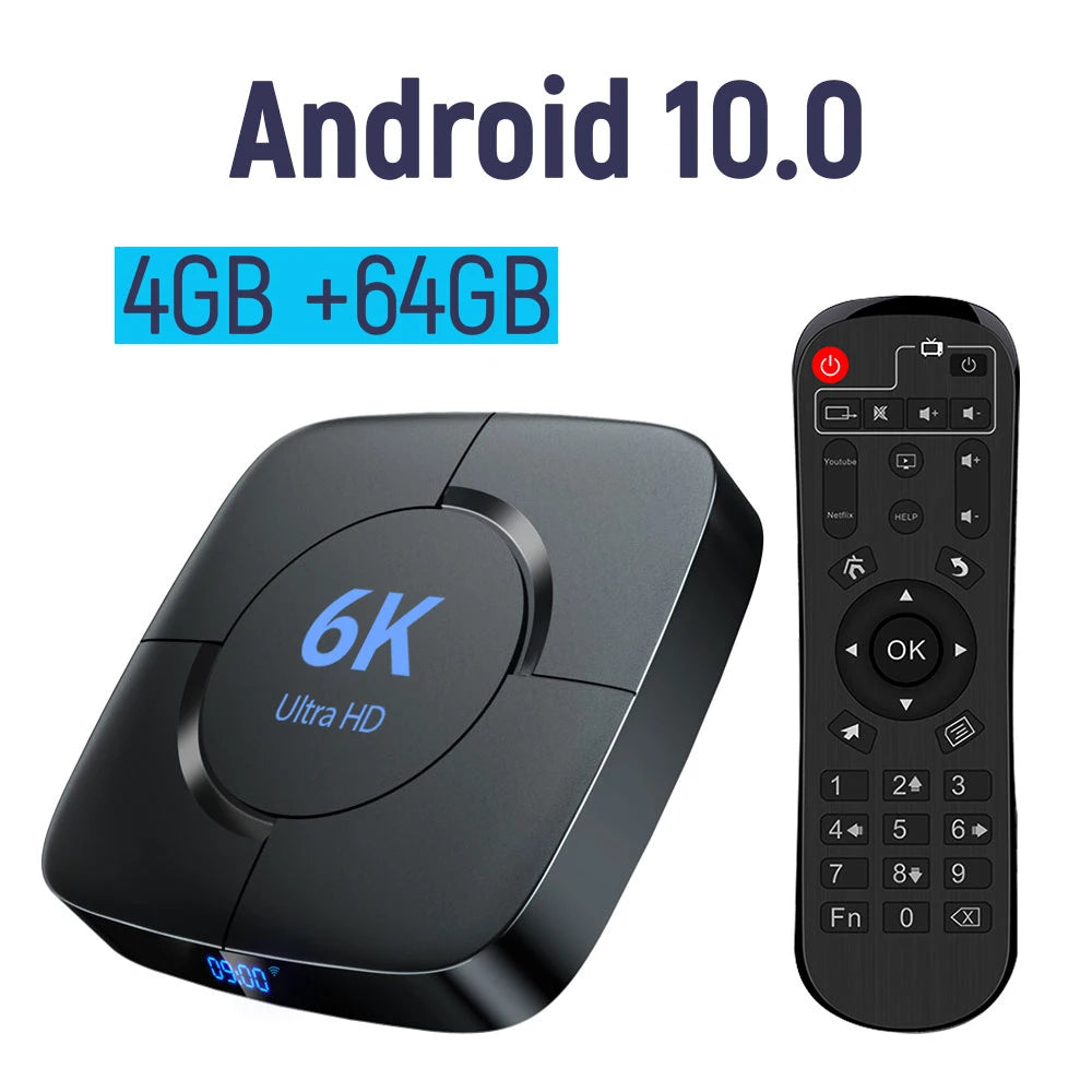 HONGTOP Smart TV Box 6K Android 10 Support 4K HD 1080p Video 2.4G/5G WiFi Bluetooth H.256 Smart Voice Media Player Set Top Box - Multimedia Projectors