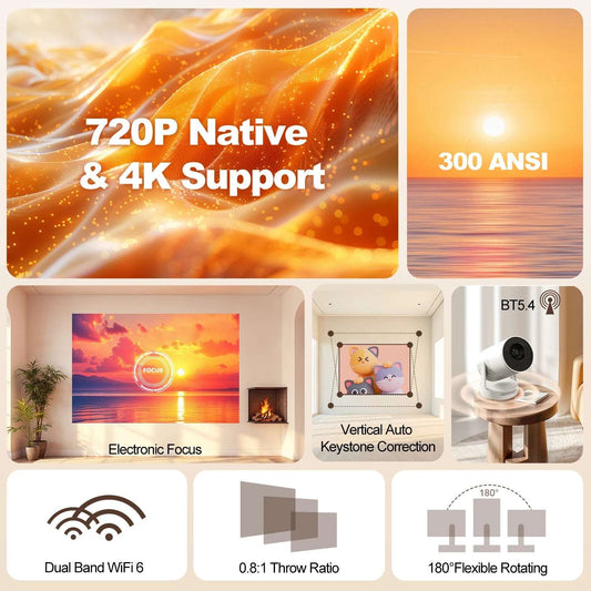 Magcubic HY300 UItra 4K Projector with Electronic Focus 720P 300ANSI Speaker Portable  Android11 BT5.4 180° flexible Home Outdoor
