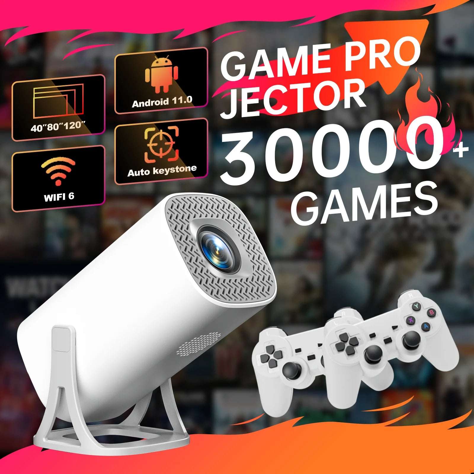 HONGTOP S40MAX Android 11 Gaming Projector 64GB TF Card Wireless Gaming Controller Dual WIFI 1280*720P Home Theater Portable Projector
