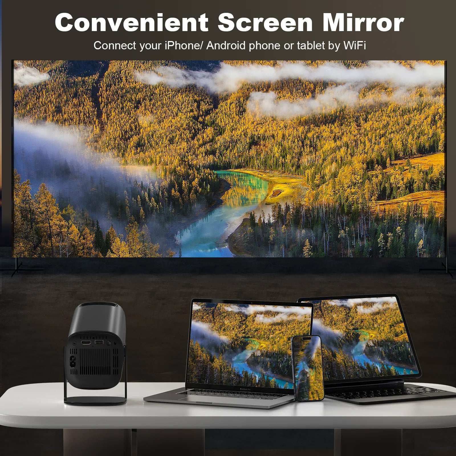 HONGTOP P30 Mini Projector Android 11 WiFi6 Support 4K 1080P Projector 2.4G&5G WiFi 1280*720P Smart Home Cinema Portable Projector