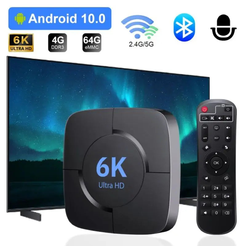 HONGTOP Smart TV Box 6K Android 10 Support 4K HD 1080p Video 2.4G/5G WiFi Bluetooth H.256 Smart Voice Media Player Set Top Box - Multimedia Projectors