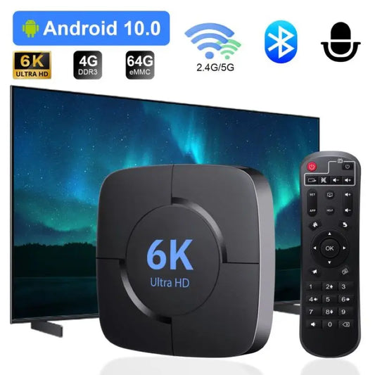 HONGTOP Smart TV Box 6K Android 10 Support 4K HD 1080p Video 2.4G/5G WiFi Bluetooth H.256 Smart Voice Media Player Set Top Box - Multimedia Projectors
