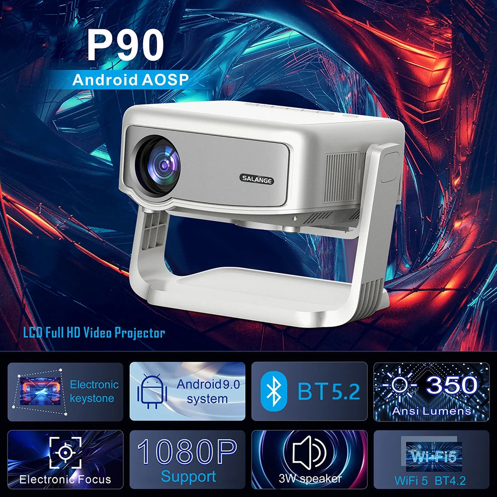 Salange P90 Android Projector 1080P Support 4K 350 ANSI Wifi6 BT5.0 Home Cinema Mini Video Beamer Portable - Multimedia Projectors