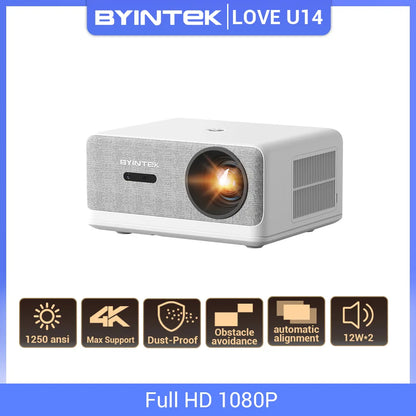 BYINTEK LOVE U14 Full HD 1080P Projector 4K  Smart Bluetooth WiFi 6 Supported 1250ANSI Auto Focus Home Theater Cinema Projectors - Multimedia Projectors