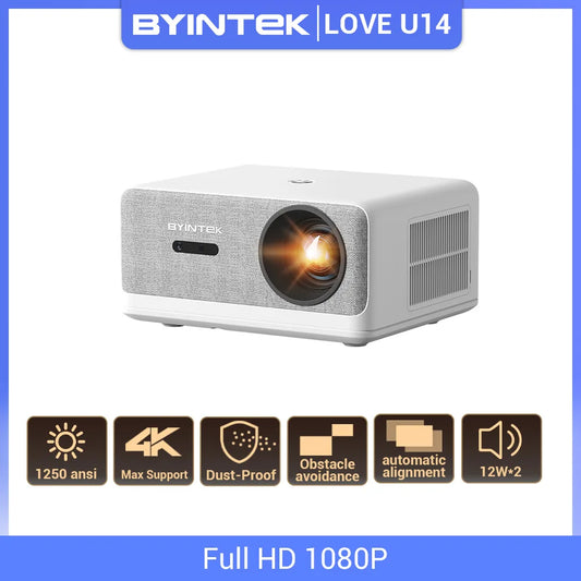 BYINTEK LOVE U14 Full HD 1080P Projector 4K  Smart Bluetooth WiFi 6 Supported 1250ANSI Auto Focus Home Theater Cinema Projectors - Multimedia Projectors