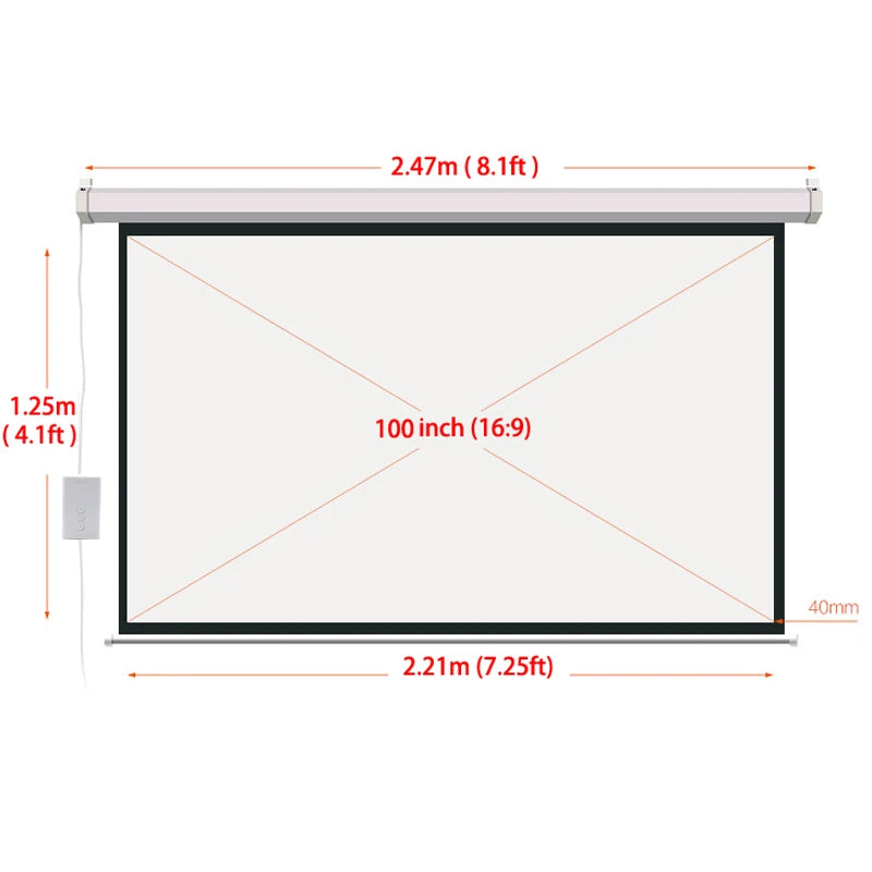 HD 100 Inch 16:9 Electric Screen For 3D LED DLP Laser Projector Motorized Projection Screens Curtain Wireless Remote Control - Multimedia Projectors