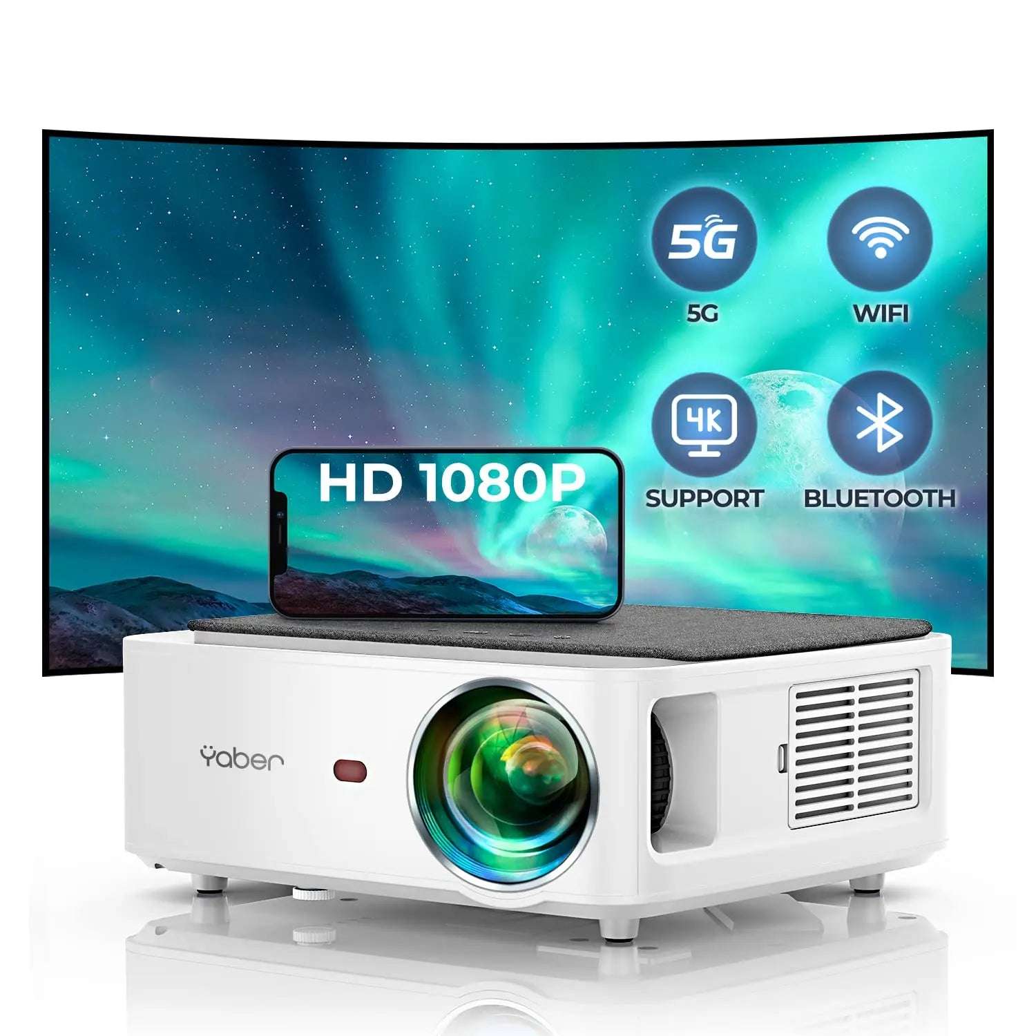 YABER V6 5G WiFi Bluetooth Projector Full HD Native 1080P Support 4K Projectors 4P/4D Keystone Home&Outdoor Video Projector