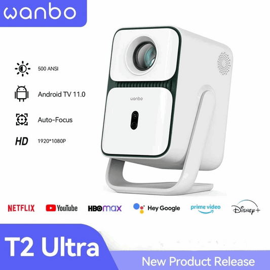 Wanbo T2 Ultra Andorid TV11.0 1080P Projector Support 4K, 500Ansi 120° Rotating Protable Home Beam Smart  Projector